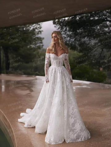 Simple Off Shoulder Wedding Dresses Woman's Bride Gowns Long Sleeve Lace Appliques 2025 Customized Vestidos De Novia Party Gala