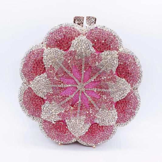 Bolsa de cristal de flor rosa/blanca Flores Floral Evening Evening Mini Mini Minaudiere Verde/Plata/Golden Diamond carteras