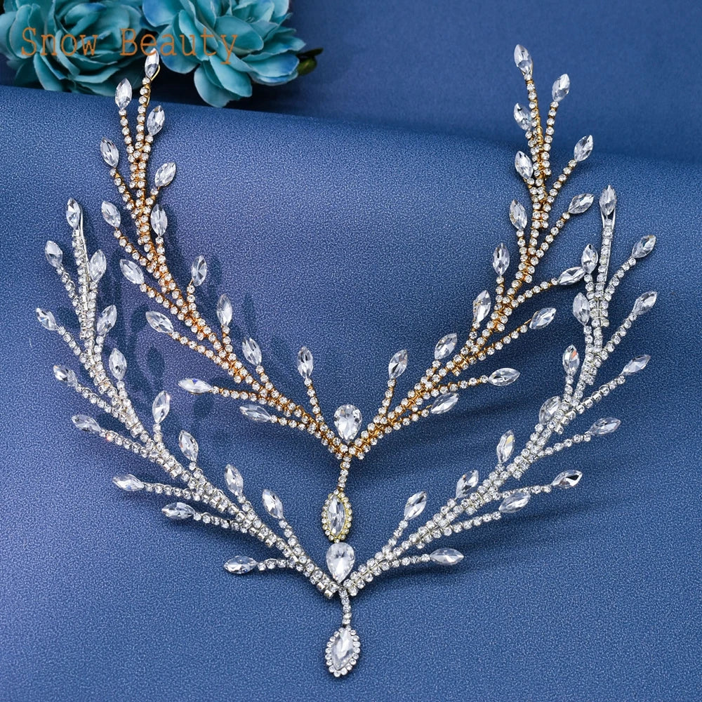 DZ032 Baroque Wedding Tiara Rhinestone Forehead Chain Pagent Headpiece Indian Jewelry for Women Tiara Wedding Hair Accessories