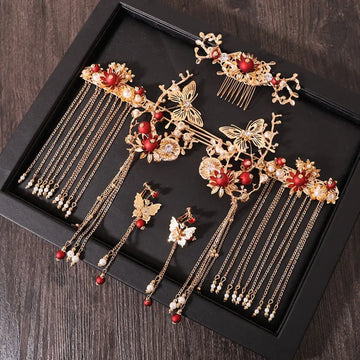 Vrouwen Hanfu Hair Combs Traditionele Chinese bruiloft Haaraccessoires Hoofdband Stick Hoofdress Hoofd Sieraden Bridal Headpiece Pin
