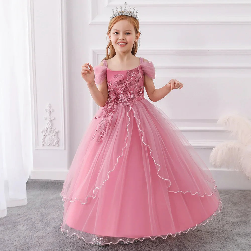 Robe pour enfants pour le mariage Fleur fille Bridesmaid Performance Performance Luxury Femmes Rose Rose Blanc Robe de soirée