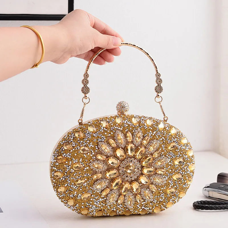 Bolsa de embrague de noche para mujeres Flor de boda Diamante Pasteles de embrague de cadena Diseñador de bolso de lujo de lujo Bolso con mango de metal