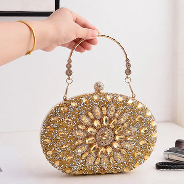 Avondkoppelingszak voor vrouwen bruiloft bloem diamanten koppeling portemonnees ketting ontwerper luxe tas feest handtas met metalen handvat