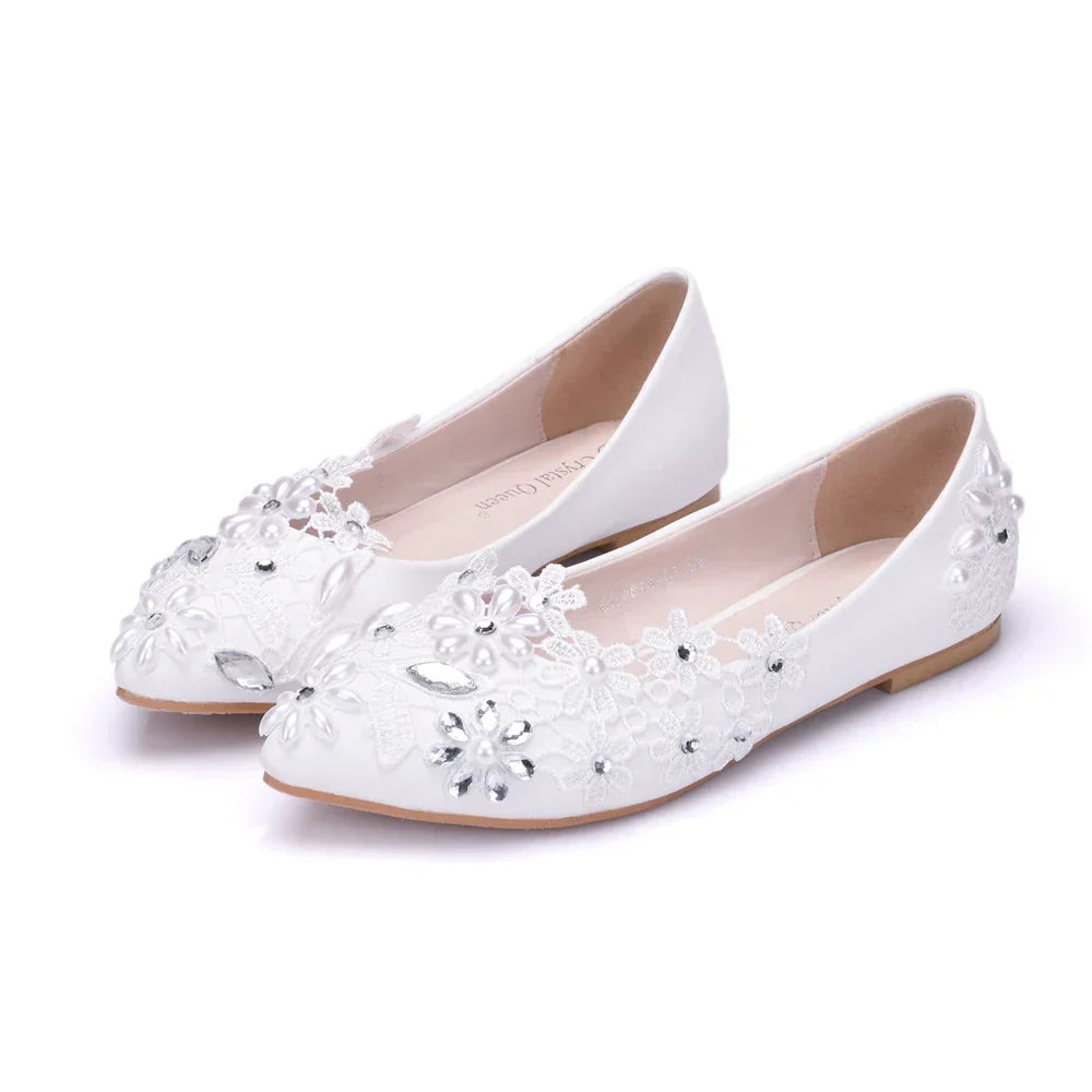 Crystal large flat handmade wedding shoes pearl rhinestone beaded anklet lace white bridesmaid – Pollyanna Events