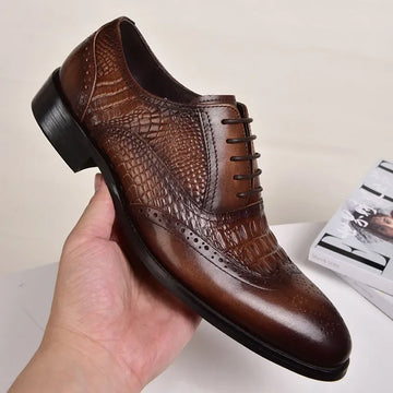 Hombres zapatos casuales Brock Oxford Retro Crocodile Leather Men Formal Primavera y Otoño 2024 Nuevo para