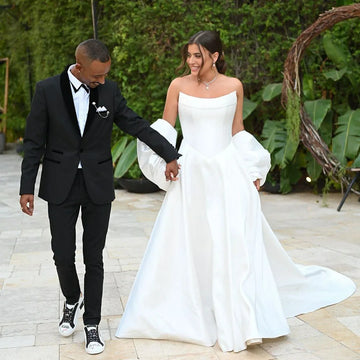 Satin Princess Wedding Dresses Women 2025 A Line Strapless Bridal Dress With Detachable Train Simple Wedding Gown Customized