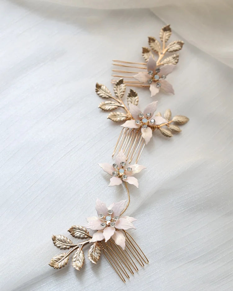 Wedding Accessories Gold Color Flower Hair Comb Pin Clip Crystal Hairpins For Brides Bridesmaids Leaf Head pieces Bridal Jewelry