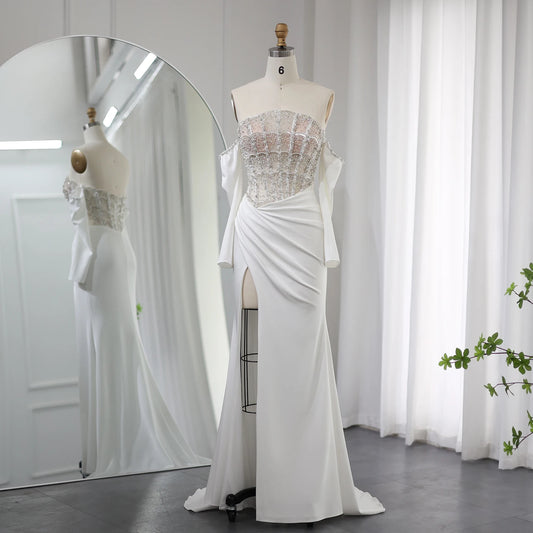 Sharon ha detto che lussuoso abito da sera bianco sirened Dubai abito sexy slittata eleganti abiti da festa eleganti per il matrimonio femminile 2024 SS416