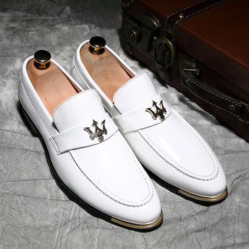 Italian Man Dress Shoes White Leather Business Casual Shoes Men Office Shoes High Quality Fashion Wedding Formal Shoes