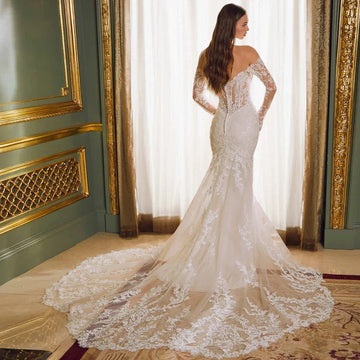 High Quality Mermaid Wedding Dress 2026 Sweetheart Long Illusion Sleeves Lace Appliques Bride Bridal Gowns Vestidos De Noiva