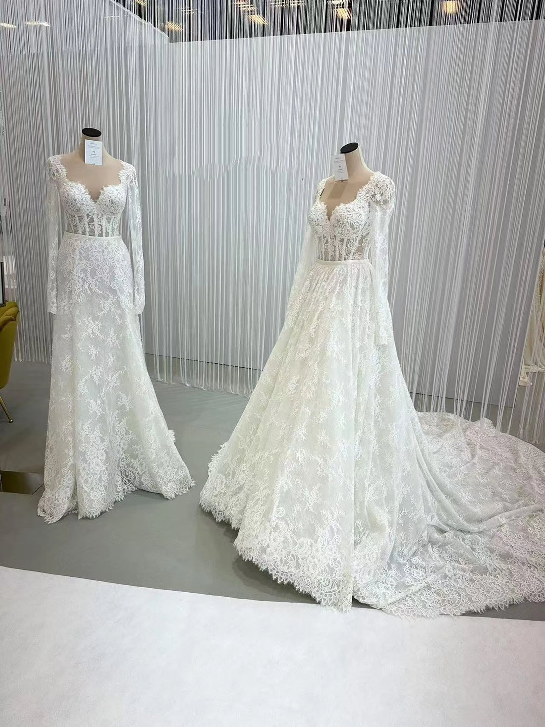 Customized Luxury Detachable 2 In 1 Train Wedding Dress Lace V Neck Full Sleeve Vintage Bride Gown Ball Gown  Vestido De Novia