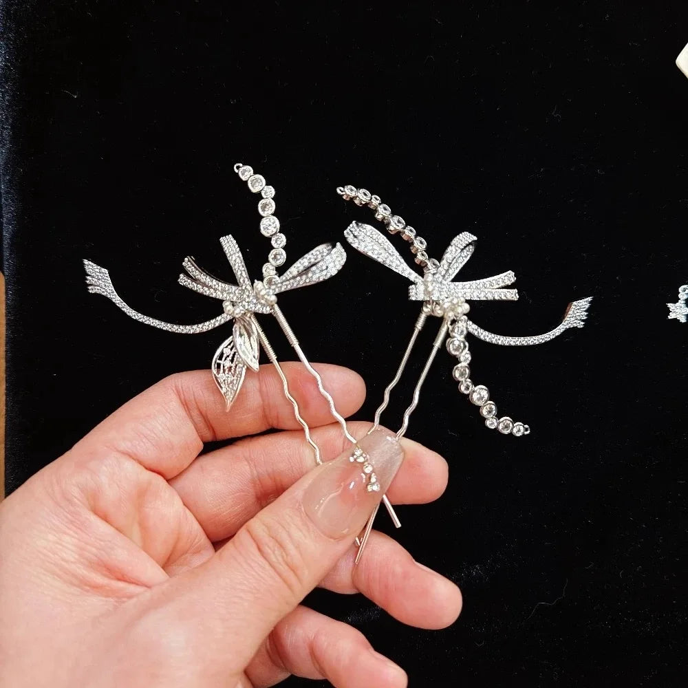 Silver Color Hair Pin Clip Pearl Crystal Head Piece For Bride Bridesmaids Hairpin Earrings Bridal Jewelry Wedding Accessories