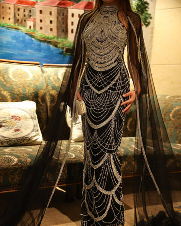 Luxury Dubai with Cape Sleeves Elegant Arabic Women Party - Evening Dress