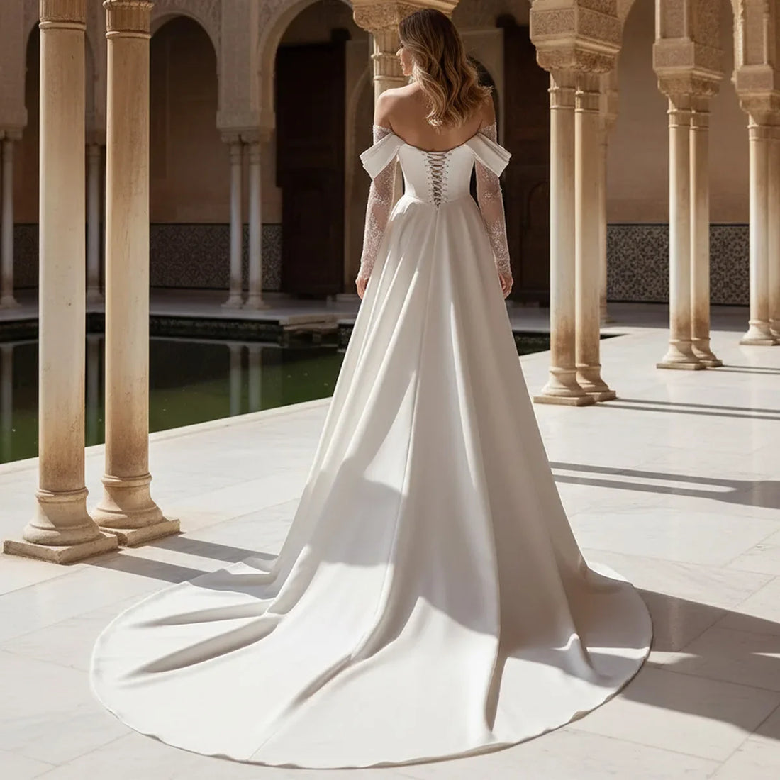 Elegant Satin Off Shoulder Wedding Dresses Long Ball Gown With Train 2025 Vestido Novia Slit Lace Bridal Gown For Women