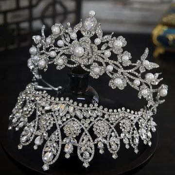 Crystal Rhinestones Tiaras and Crowns Pearl Diadem Women Bride Prom Pageant Headband Bridal Hair Jewelry Wedding Accessories
