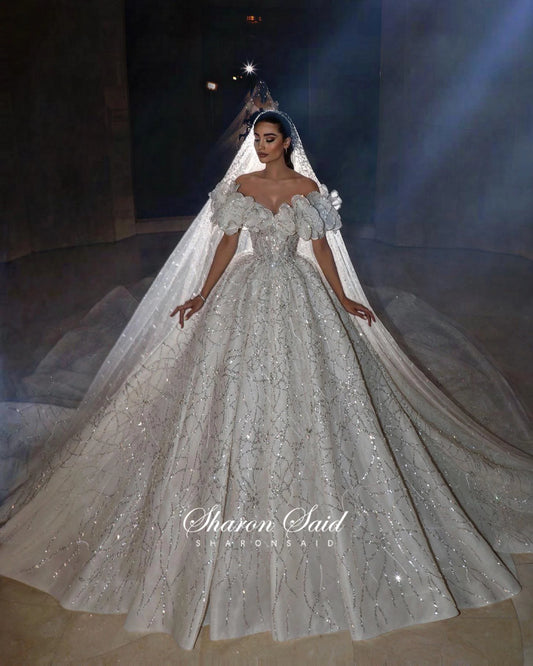 High-End Custom Made Luxury Dubai Ball Gown Wedding Dress 2024 Elegant Off Shoulder Arabic Women Bride Gowns SW032