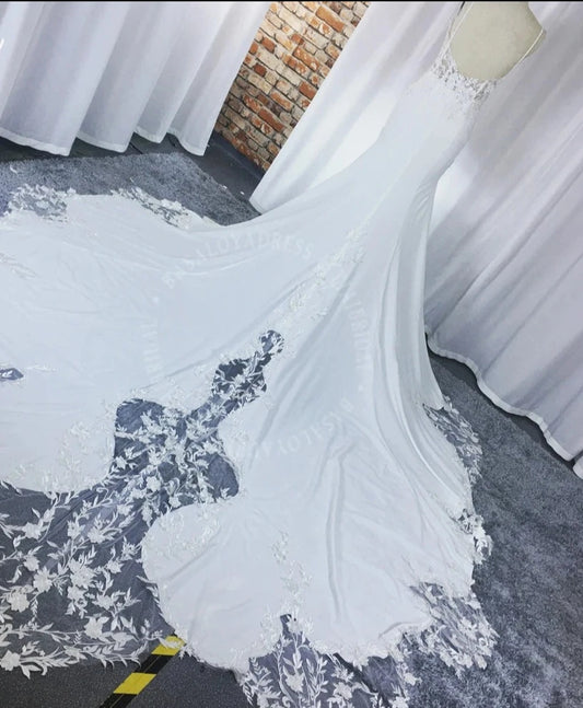 Сексуальна слонова кістка Boho мереживо V-neck весільні сукні спагетті ремінці для весільної сукні