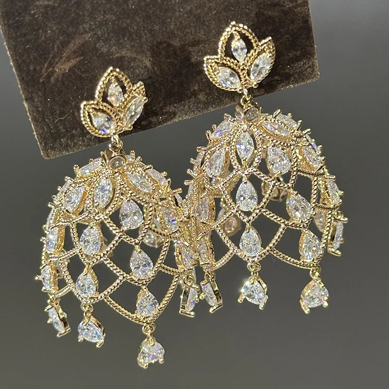 Vintage Gold Color AAA Zircon Bridal Earrings Cubic Zirconia Wedding Earring For Women Bride Accessories Birthday Gifts Jewelry