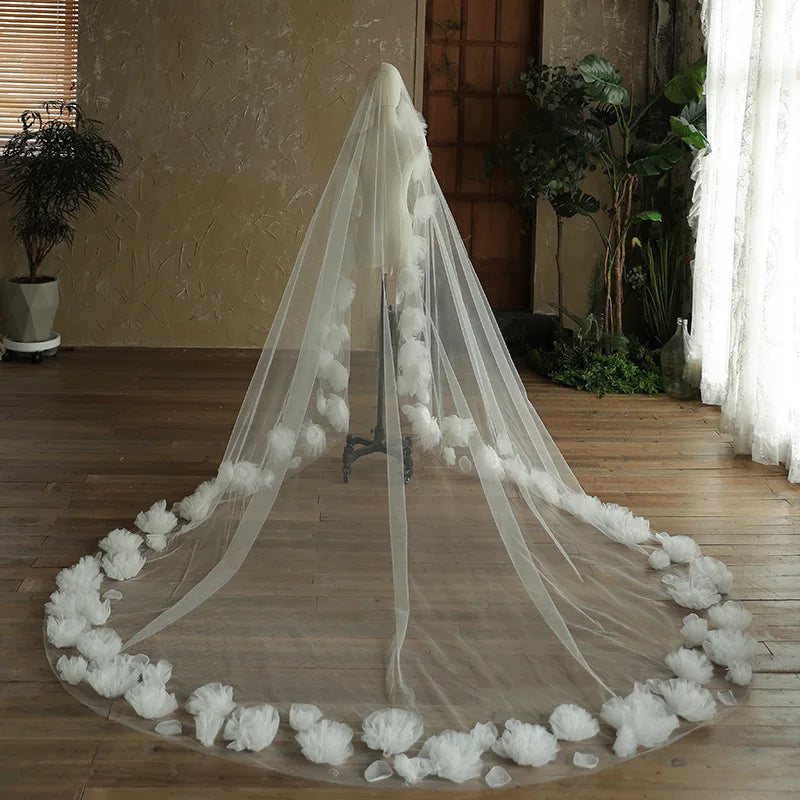 White Long Bridal Veil Flower Lace Wedding Veils For Evening Party Dress Women Girl Hair Accessories Brides Jewelry