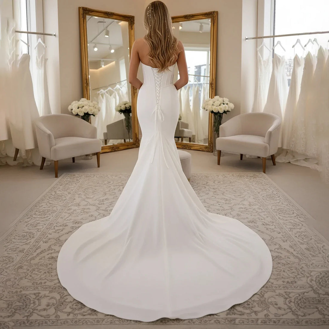 Classic Satin Lace Mermaid Wedding Dresses For Bride Vestidos Novia Long V Neck Beach Bridal Party Gown With Train