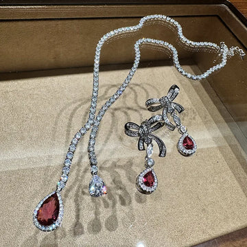 Vintage AAA Zircon Bridal Earrings Red CZ Zirconia Wedding Earring For Brides Women Accessories Dinner Party Dress Jewelry