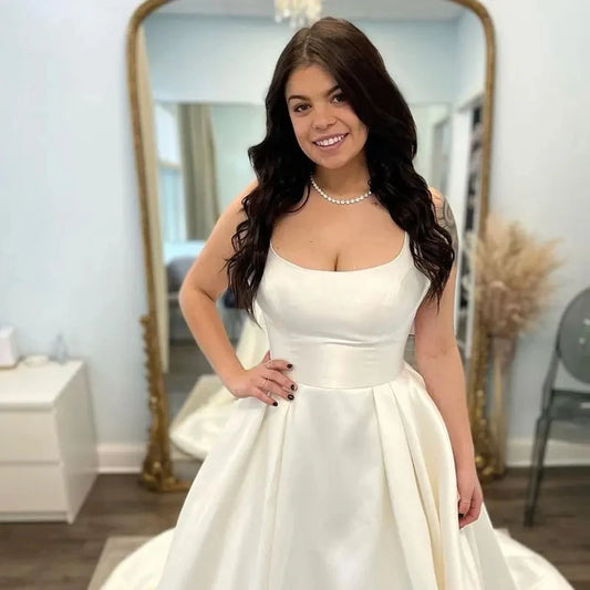 Vestidos de novia de talla grande de Haohao para mujeres Correas de espagueti Vestido de Casamen Vestido blanco para mujeres Vestidos sin respaldo de Novia