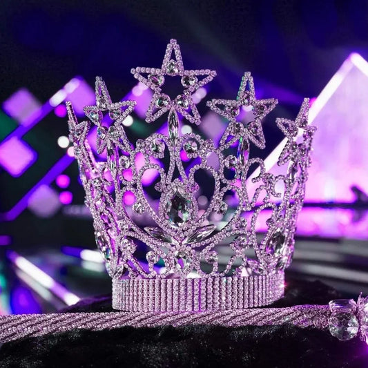 Stonefans Hollow Queen Büyük Rhinestone Crown Star Tiara Kadınlar İçin Düğün Partisi Barok Kristal Gelin Taç Saç Takı Hediyesi