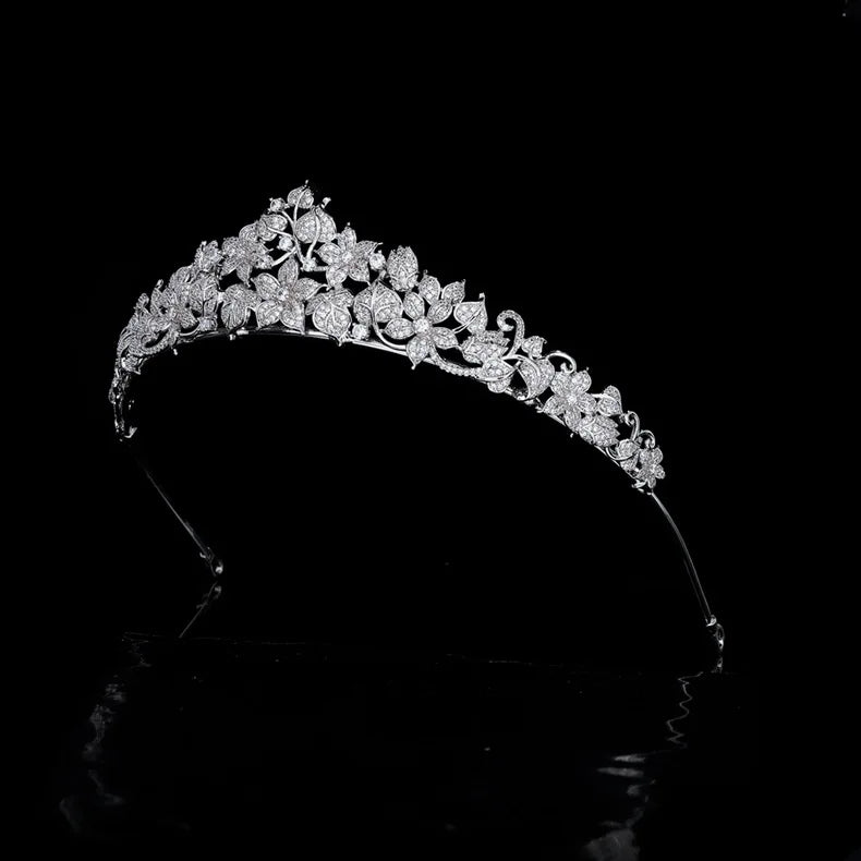Flower Leaf Zircon Tiaras and Crowns Zirconia Headband For Brides Women Party Headpieces Bridal Hair Jewelry Wedding Accessories