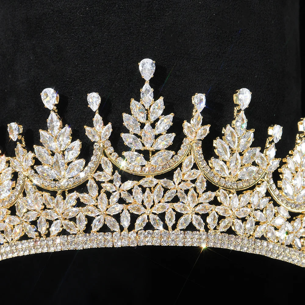 AAA Zircon Tiaras and Crowns CZ Zirconia Diadem Bride Princess Queen Gold Color Headband Wedding Accessories Bridal Hair Jewelry