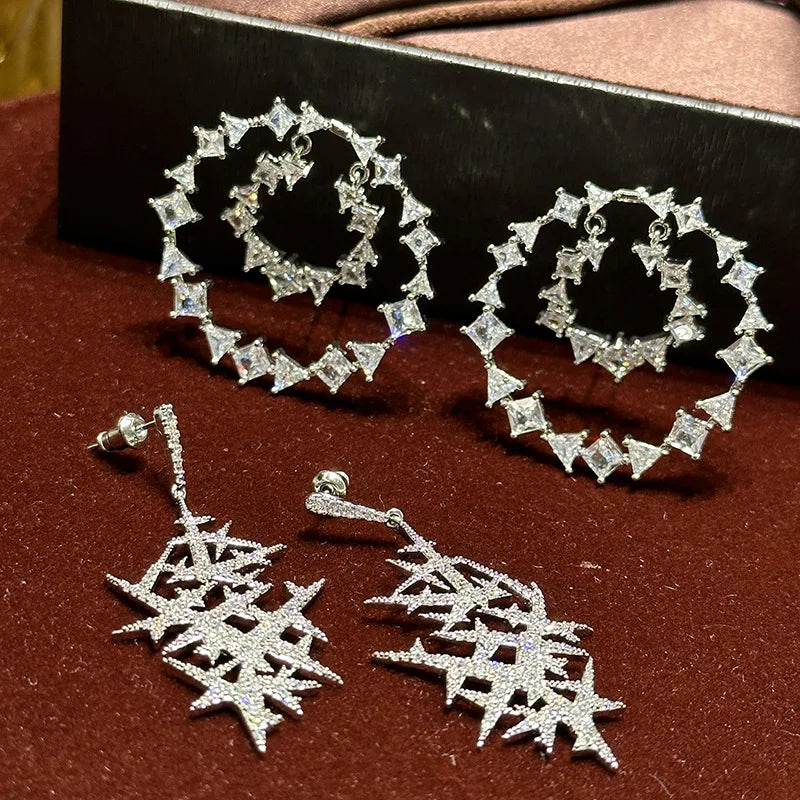 Star AAA Zircon Bridal Earrings CZ Cubic Zirconia Wedding Earring For Brides Accessories Women Party Dinner Dress Jewelry