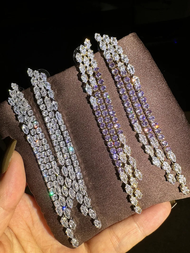 Luxury Long AAA Zircon Bridal Earrings CZ Cubic Zirconia Wedding Earring For Bride Women Accessories Birthday Gift Jewelry