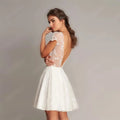 Cap sleeve scoop neck A-line backless satin lace short bridal gown wedding dress – Pollyanna Events