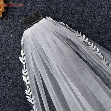 TOPQUEEN V129 Wedding Veil Short Leaf Vine Applique Edge Plain Bridal Veils One Laye Elegant Rochii Wedding Accessories Border