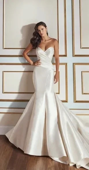 Customized  Sexy Wedding Dress Sweetheart Neck Sleeveless Mermaid Elegant Ladies bridal Dress Satin vestidos de novia