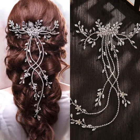 Wedding Hair Comb Accessories Crystal Pearl Hair Belt Wedding Bridal Hair Ornaments Hair Jewelry Bride Long Headdress Headbands