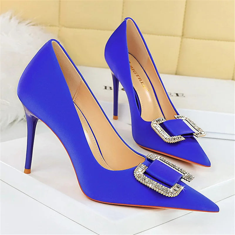 Women 10cm high heels crystal buckle wedding purple pink red silk satin nightclub heels replica shoes – Pollyanna Events
