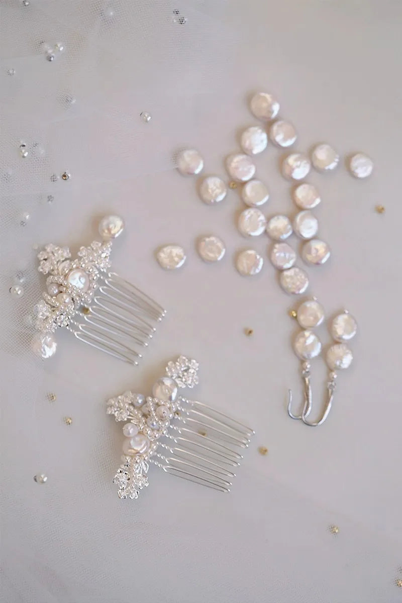 Pearls Hair Comb Pin Clip Silver Color Head Piece For Bride Bridesmaids Women Hairpin Earring Bridal Jewelry Wedding Accessories