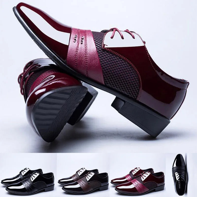 Fashion New British Men's Leather Shoes Man Classic Toe Toe Formal de boda Flats Flats zapatos de vestir encaje