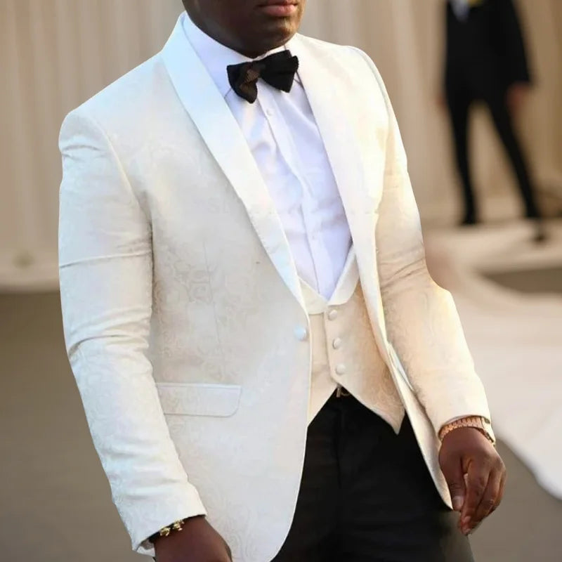 Floral Groom Tuxedos for Wedding 2024 Slim Fit Men Suits Custom Shawl Lapel Prom Dinner Best Man Costume ( Jacket+Pants+Vest)
