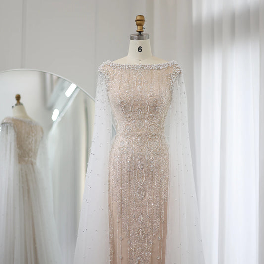 Розкішна біла оголена вечірня сукня з русалкою з накидкою для жінок весільна арабська весільна весільна суб'єкти SS458