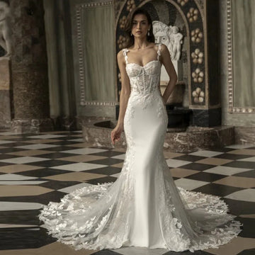 Sexy Mermaid Wedding Dress Sweetheart Straps Lace Appliques Sleeveless Cathedral Train Bride Bridal Gowns vestido de novia