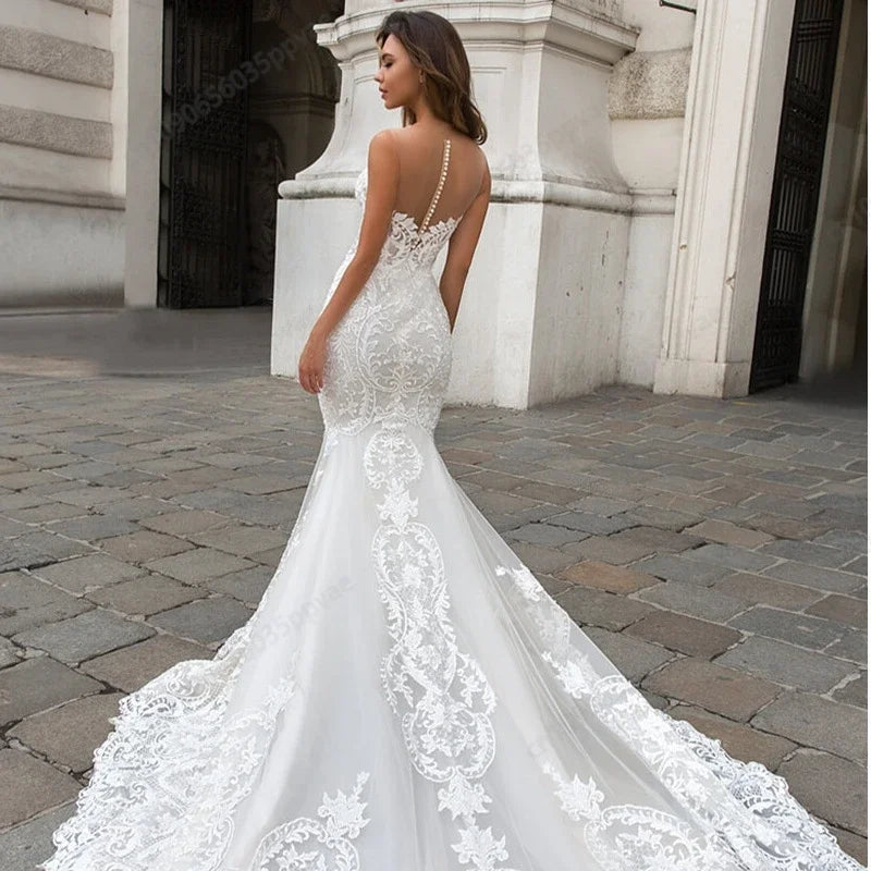 customized Mermaid Wedding Dress Scoop Neck Embroidered Lace Applique Shawl Detachable Cape Vestidos Novia 2025 Bridal dress