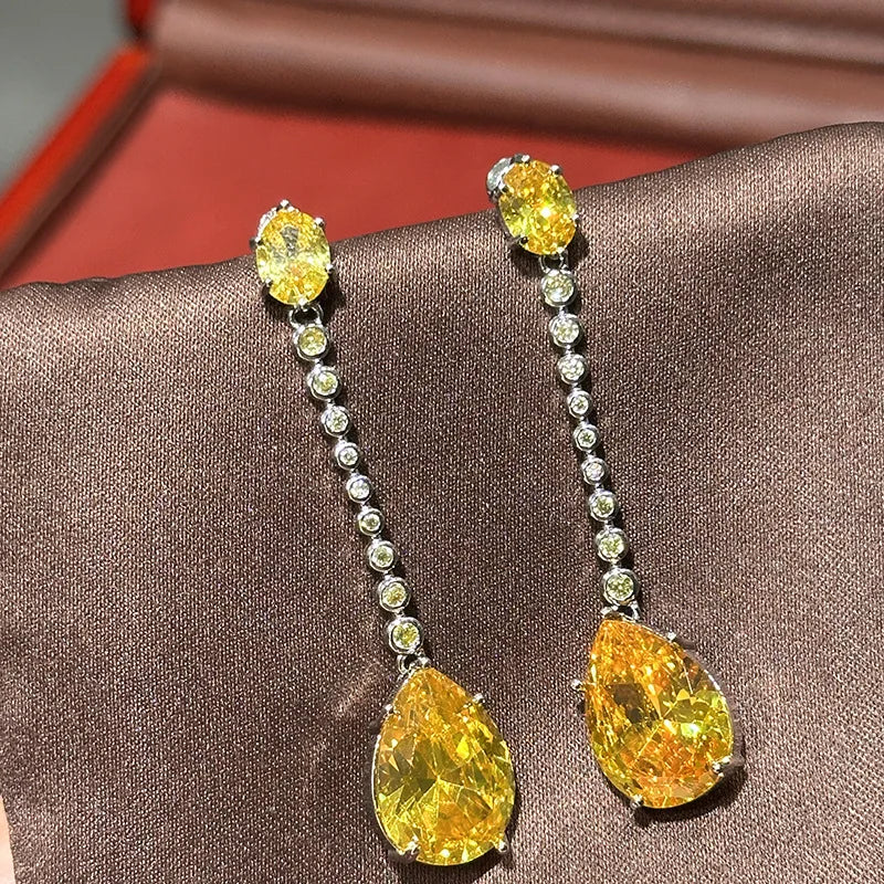 Luxury AAA Yellow Zircon Bridal Earrings CZ Cubic Zirconia Wedding Earring For Bride Women Accessories Jewelry Birthday Gift