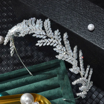 Bridal Hair Jewelry Zircon Tiaras Crowns Zirconia Leaf Headpiece For Brides Birthday Gifts Party Headband Wedding Accessories