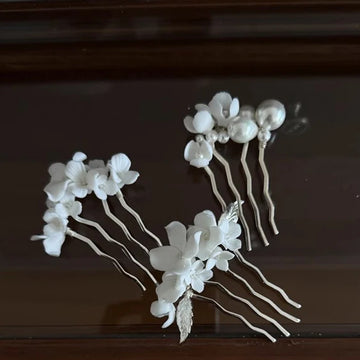 Bridal Jewelry Porcelain Flower Hair Comb Pin Pearl Hairpin For Brides Bridesmaids Silver Color Head Pieces Wedding Accessories