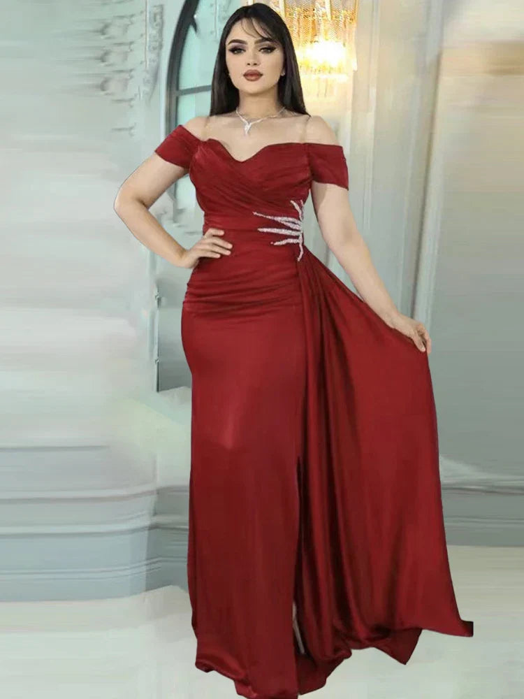 Off Shoulder Sexy Dress Party Evening Elegant Luxury Celebrity Gown African Women Bodycon Mermaid Gown Wedding Prom Clothes