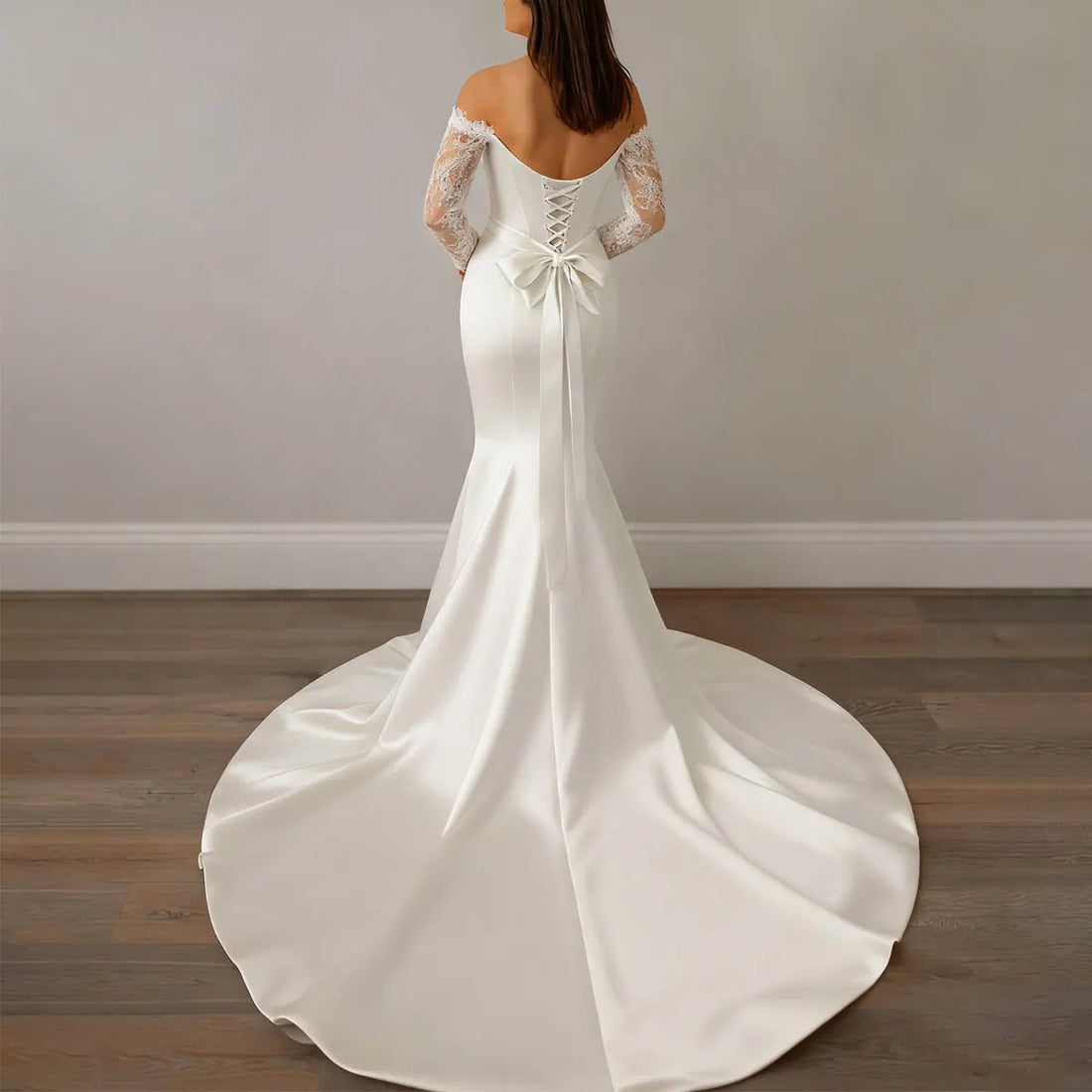 Elegant Lace Long Sleeve Wedding Dresses For Bride 2025 Vestidos Novia Off Shoulder Slit Satin Bridal Gown For Women