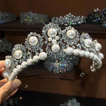 Wedding Hair Accessories Crystal Pearl Tiaras and Crowns Rhinestones Diadem For Bride Women Prom Pageant Headband Bridal Jewelry