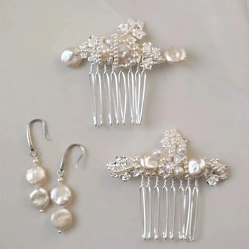 Pearls Hair Comb Pin Clip Silver Color Head Piece For Bride Bridesmaids Women Hairpin Earring Bridal Jewelry Wedding Accessories