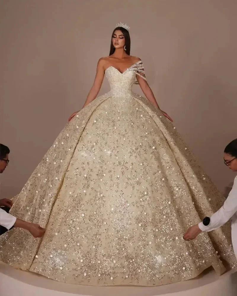 Luxury ball gown sequins beaded church bridal gown Arabic Dubai wedding dress – Pollyanna Events
